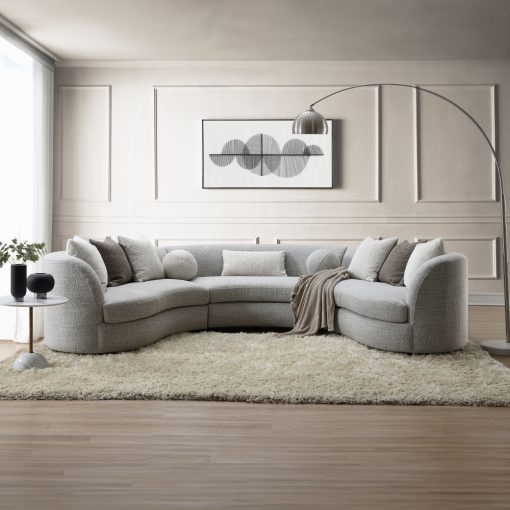 Acme Ivria Gray Boucle Sectional Sofa with 9 Pillows