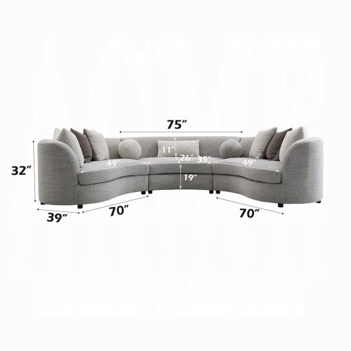 Acme Ivria Gray Boucle Sectional Sofa with 9 Pillows - Image 7