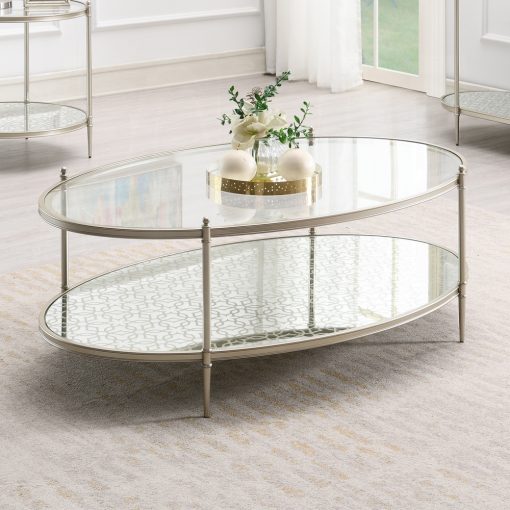 Acme Zaba Glass Top & Champagne Oval Coffee Table