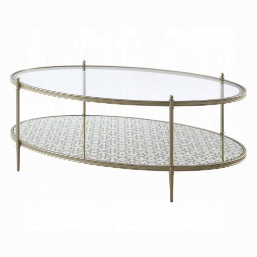 Acme Zaba Glass Top & Champagne Oval Coffee Table - Image 3