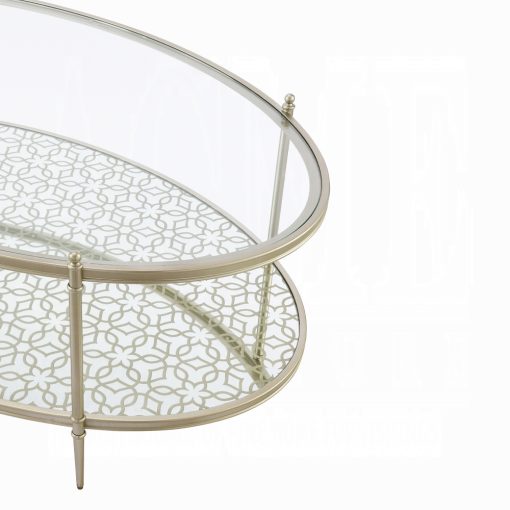 Acme Zaba Glass Top & Champagne Oval Coffee Table - Image 4