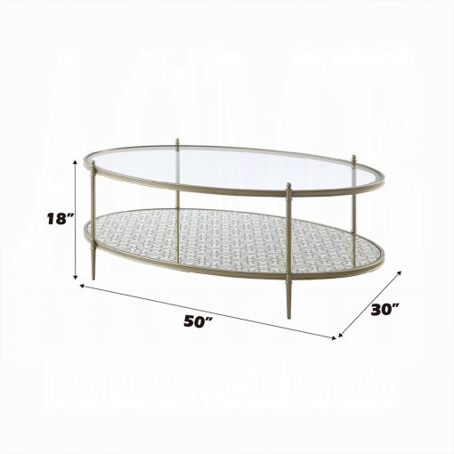Acme Zaba Glass Top & Champagne Oval Coffee Table - Image 5
