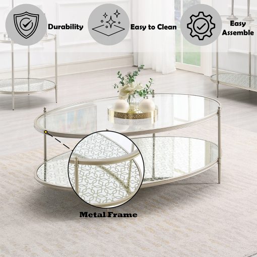 Acme Zaba Glass Top & Champagne Oval Coffee Table - Image 6