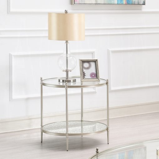 Acme Zaba Glass Top & Champagne Round End Table