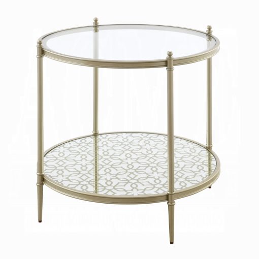 Acme Zaba Glass Top & Champagne Round End Table - Image 3