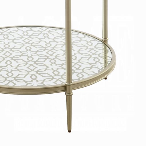 Acme Zaba Glass Top & Champagne Round End Table - Image 4