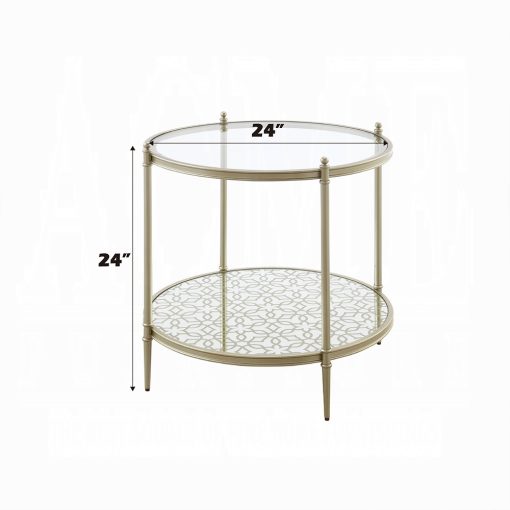 Acme Zaba Glass Top & Champagne Round End Table - Image 5