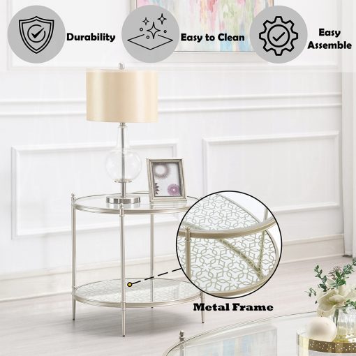 Acme Zaba Glass Top & Champagne Round End Table - Image 6