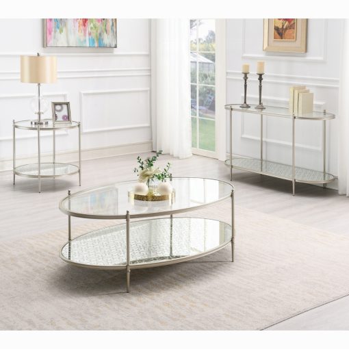 Acme Zaba Glass Top & Champagne Round End Table - Image 2