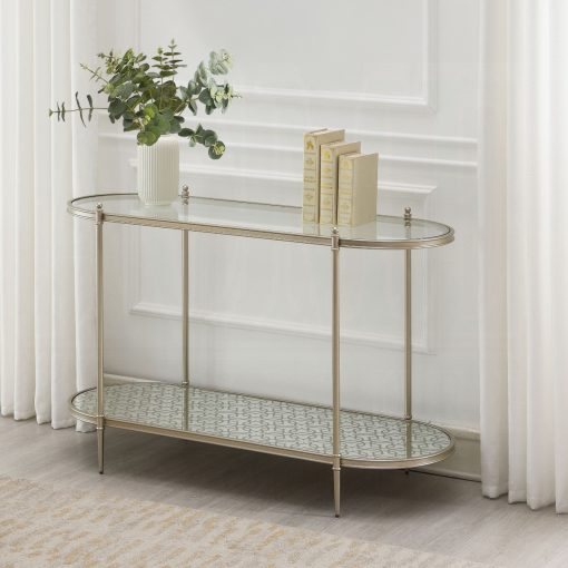 Acme Zaba Glass Top & Champagne Oval Sofa Table