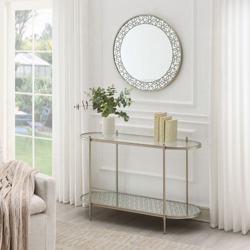 Acme Zaba Glass Top & Champagne Oval Sofa Table - Image 2