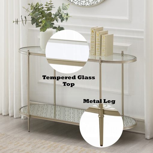 Acme Zaba Glass Top & Champagne Oval Sofa Table - Image 8