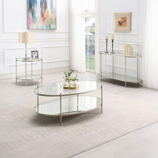 Acme Zaba Glass Top & Champagne Oval Sofa Table - Image 3