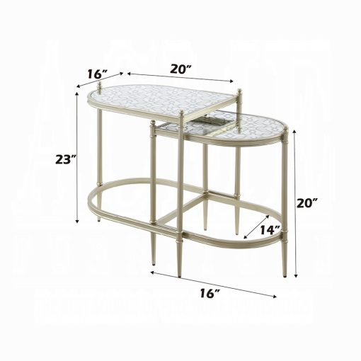 Acme Zaba Glass Top & Silver Nesting Table - Image 5
