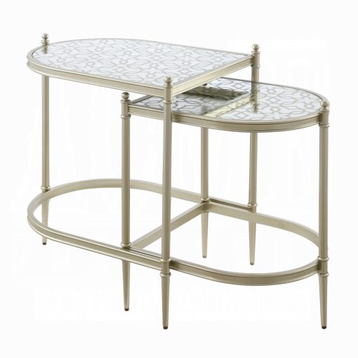 Acme Zaba Glass Top & Silver Nesting Table - Image 2