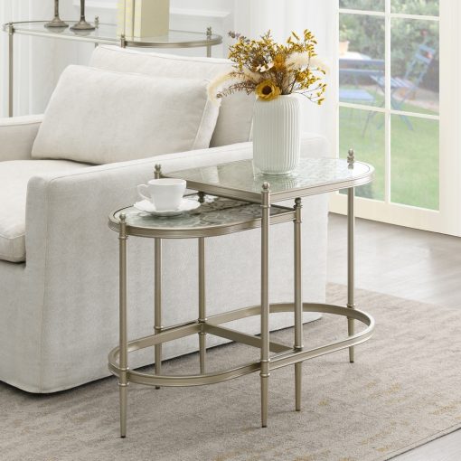 Acme Zaba Glass Top & Silver Nesting Table