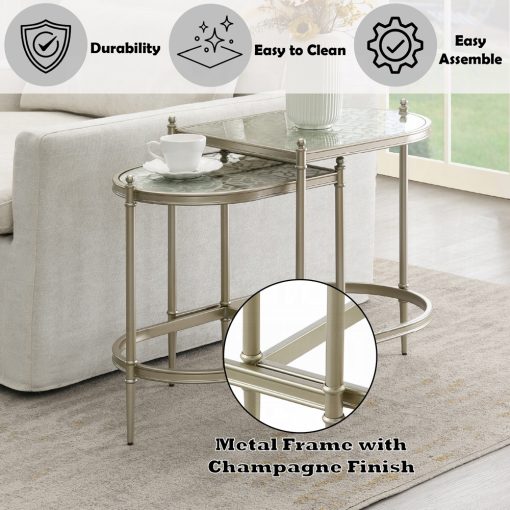 Acme Zaba Glass Top & Silver Nesting Table - Image 6