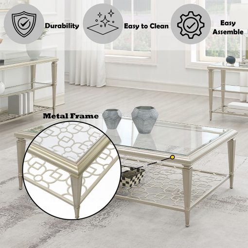 Acme Zaba Glass Top & Silver Coffee Table - Image 6