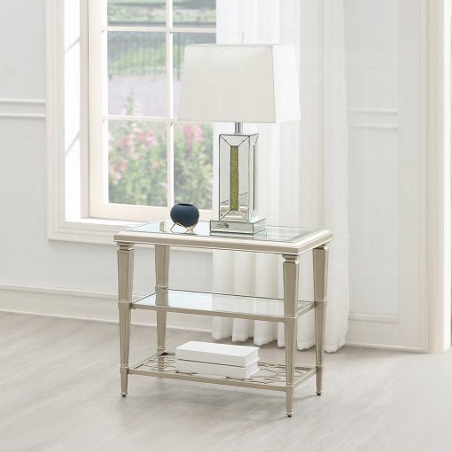 Acme Zaba Glass Top & Silver End Table