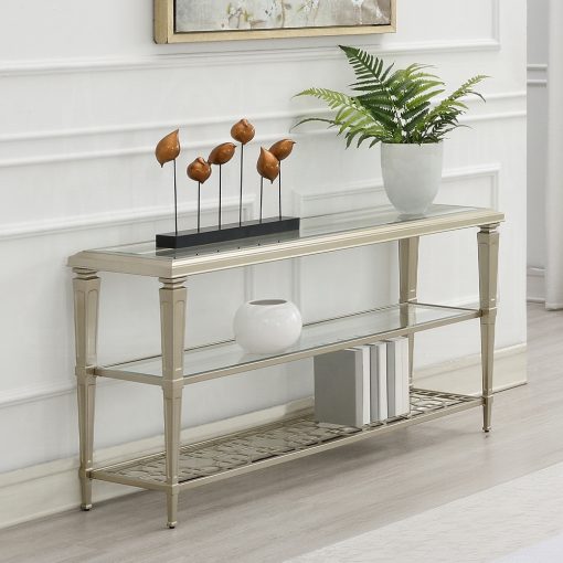 Acme Zaba Glass Top & Silver Sofa Table