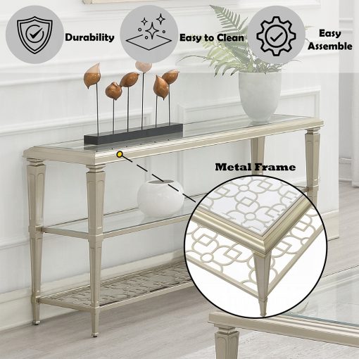 Acme Zaba Glass Top & Silver Sofa Table - Image 6