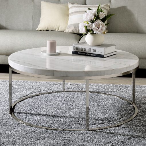 Acme Zaidee Nickel Coffee Table with Marble Top