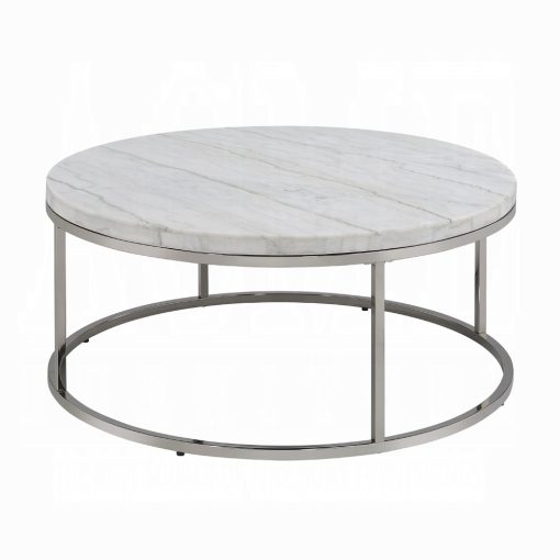 Acme Zaidee Nickel Coffee Table with Marble Top - Image 2