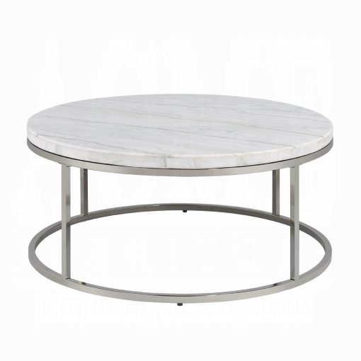 Acme Zaidee Nickel Coffee Table with Marble Top - Image 3