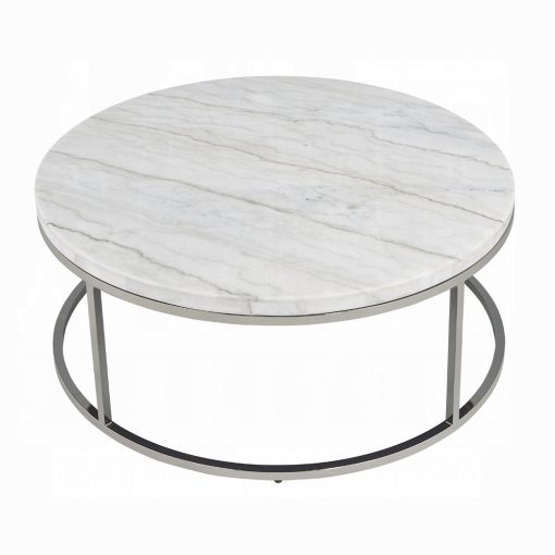 Acme Zaidee Nickel Coffee Table with Marble Top - Image 4