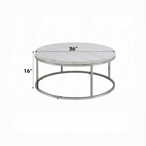 Acme Zaidee Nickel Coffee Table with Marble Top - Image 5
