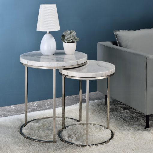 Acme Zaidee Nickel Nesting Table Set