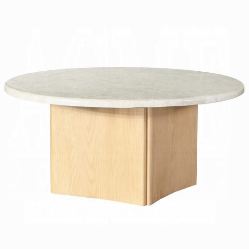 Acme Qwin Marble Top & Oak Coffee Table - Image 2