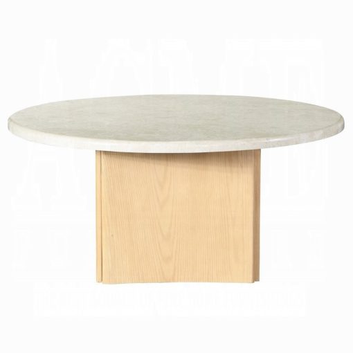 Acme Qwin Marble Top & Oak Coffee Table - Image 3