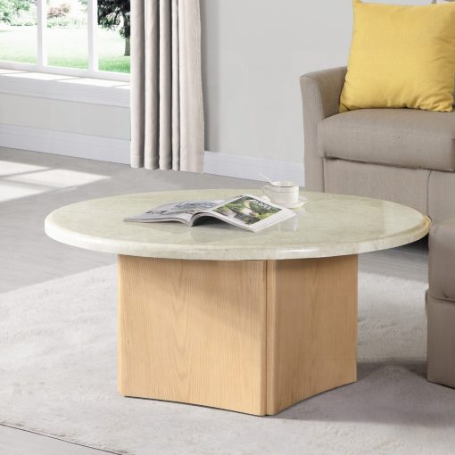 Acme Qwin Marble Top & Oak Coffee Table