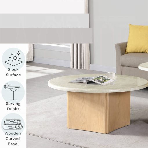 Acme Qwin Marble Top & Oak Coffee Table - Image 5