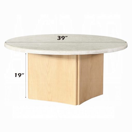 Acme Qwin Marble Top & Oak Coffee Table - Image 6
