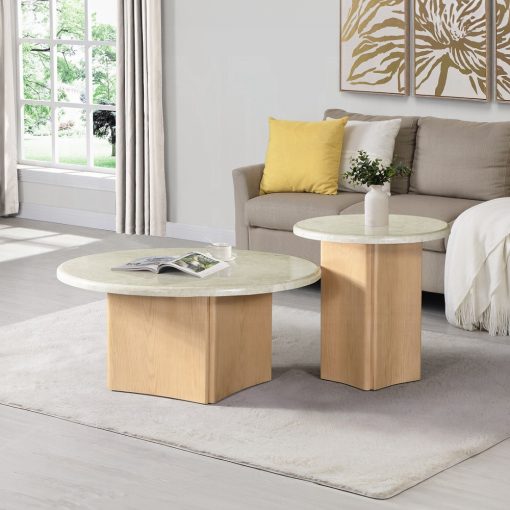 Acme Qwin Marble Top & Oak Coffee Table - Image 7