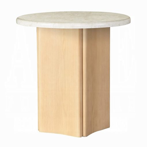 Acme Qwin Marble Top & Oak End Table - Image 2