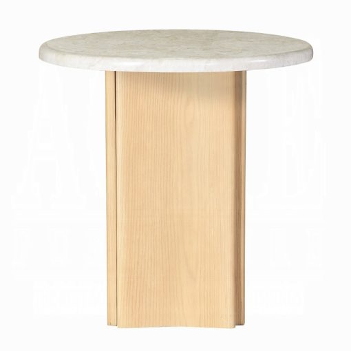 Acme Qwin Marble Top & Oak End Table - Image 3