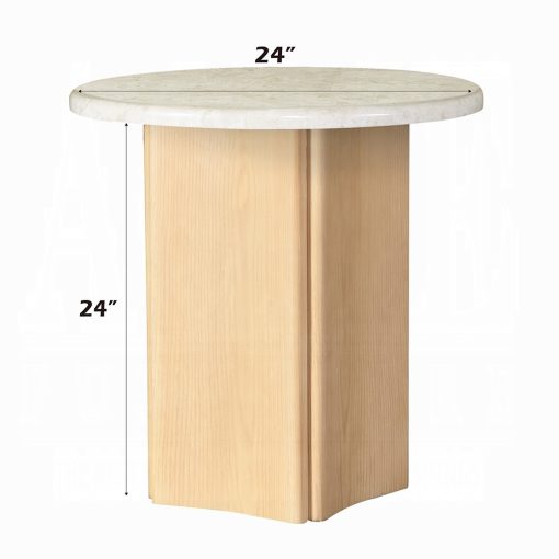 Acme Qwin Marble Top & Oak End Table - Image 4