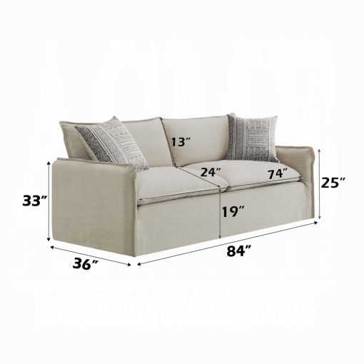 Acme Upendo Beige Linen Sofa with 2 Pillows - Image 4