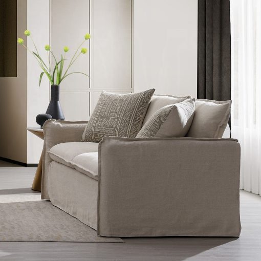 Acme Upendo Beige Linen Loveseat with 2 Pillows