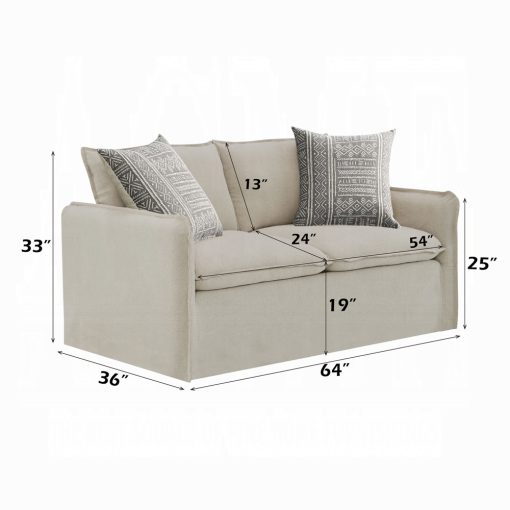 Acme Upendo Beige Linen Loveseat with 2 Pillows - Image 3