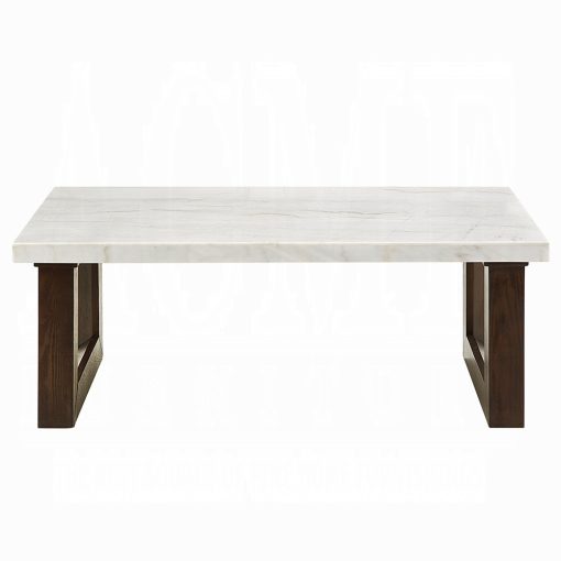 Acme Edwyn White Natural & Brown Coffee Table with Marble Top - Image 4
