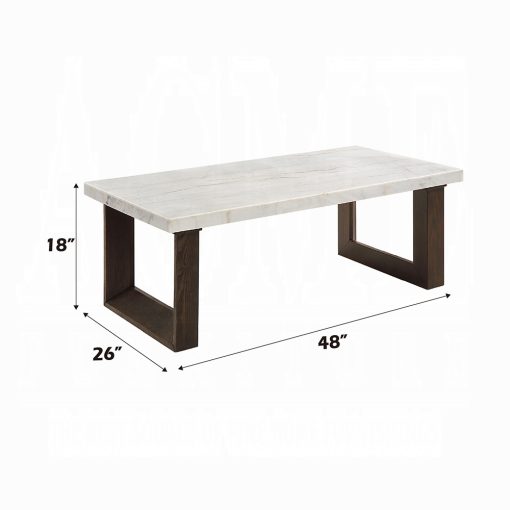 Acme Edwyn White Natural & Brown Coffee Table with Marble Top - Image 5
