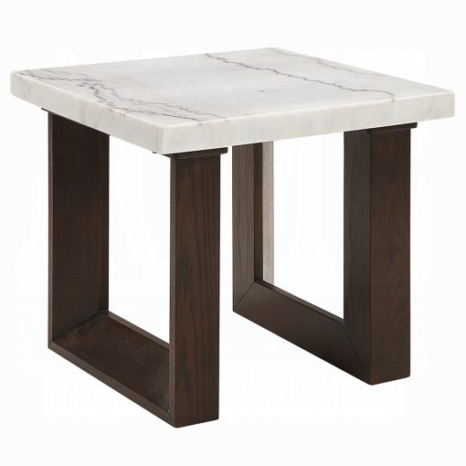 Acme Edwyn White Natural & Brown End Table with Marble Top - Image 3