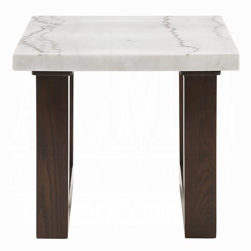 Acme Edwyn White Natural & Brown End Table with Marble Top - Image 4