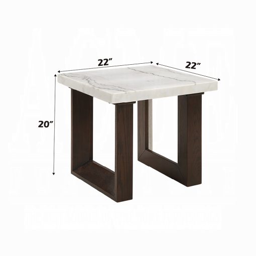 Acme Edwyn White Natural & Brown End Table with Marble Top - Image 5