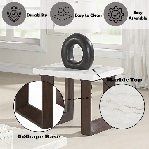 Acme Edwyn White Natural & Brown End Table with Marble Top - Image 6