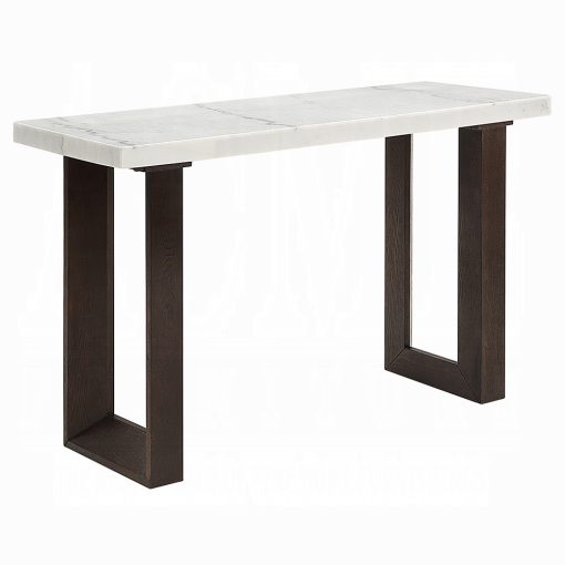 Acme Edwyn White Natural & Brown Sofa Table with Marble Top - Image 3